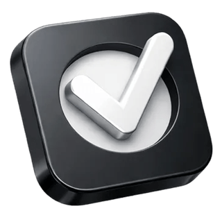 Symbole de validation en 3D avec coche sur la page À propos de QuotSèvance
